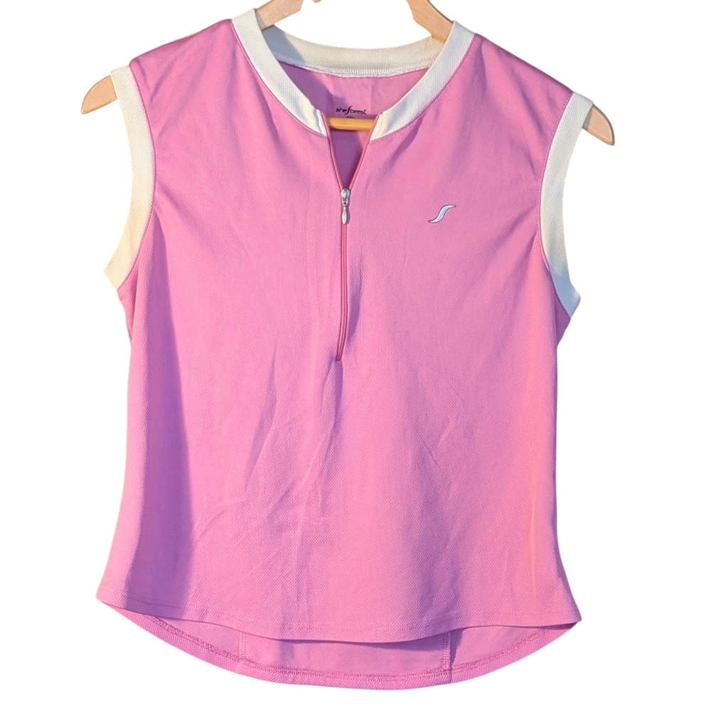 Shebeest Pink and White Sleeveless Tank Top